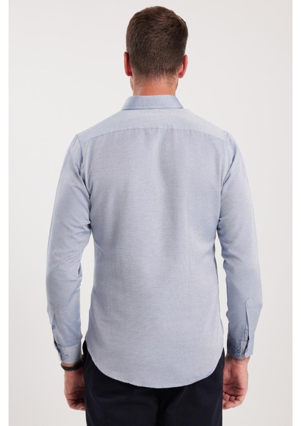 Slim Fit Açık Mavi Erkek Gömlek Klasik Stil Uzun Kol Çizgili Tasarım