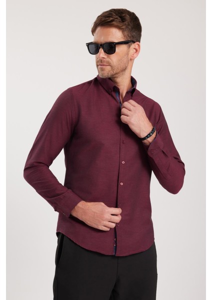 Slim Fit Dar Kesim Uzun Kol Poplin Gömlek Yaka Oxford Spor Erkek Gömlek