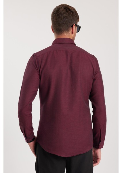 Slim Fit Dar Kesim Uzun Kol Poplin Gömlek Yaka Oxford Spor Erkek Gömlek