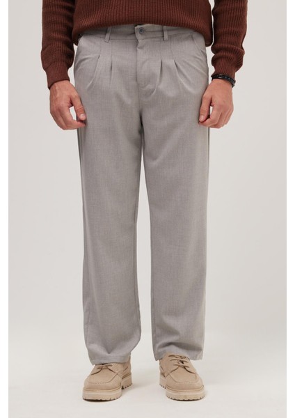 Erkek Regular Fit Klasik Kesim Normal Bel Geniş Paça Gri Pantolon