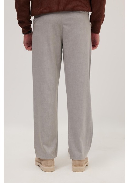 Erkek Regular Fit Klasik Kesim Normal Bel Geniş Paça Gri Pantolon