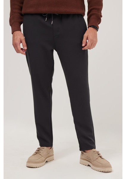 Erkek Regular Fit Beli Lastikli Bağcıklı Jogger Gri Pantolon Rahat Kesim Yan Cepli