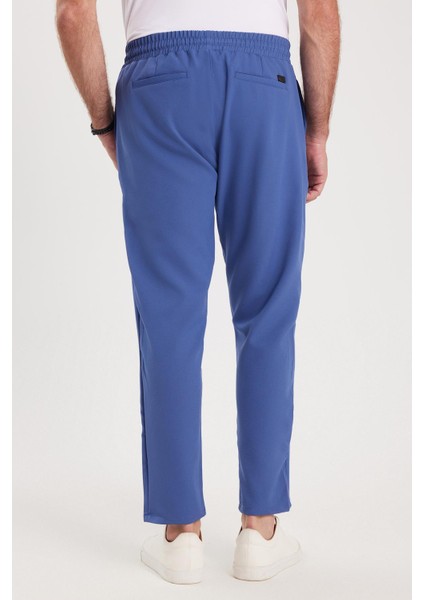 Erkek Regular Fit Beli Lastikli Bağcıklı Jogger İndigo Pantolon Rahat Kesim Yan Cepli