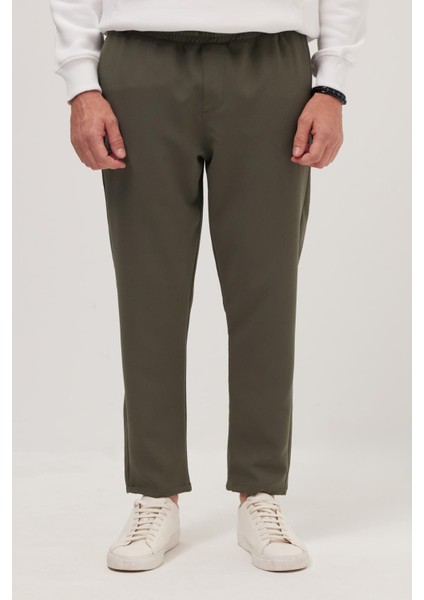 Erkek Regular Fit Beli Lastikli Bağcıklı Jogger Haki Pantolon Rahat Kesim Yan Cepli