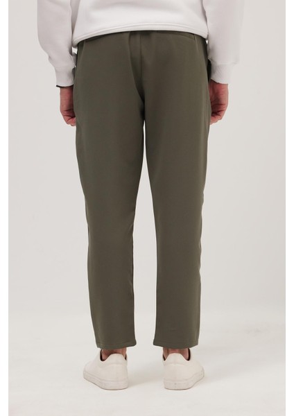 Erkek Regular Fit Beli Lastikli Bağcıklı Jogger Haki Pantolon Rahat Kesim Yan Cepli