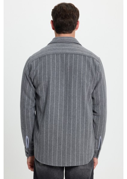 Erkek Regular Fit Klasik Kesim Çizgili Çift Cep Kapaklı Oduncu Gömlek
