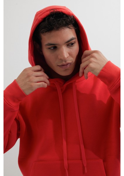 Unisex Oversize Geniş Kesim Pamuklu Yumuşak Dokulu Içi Polarlı Basic Nar Renk Kapüşonlu Sweatshirt fiyatları