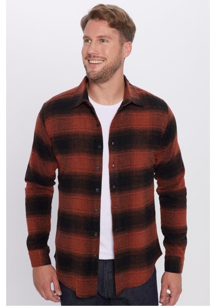 Erkek Slim Fit Dar Kesim Oduncu Kareli Kışlık Gömlek