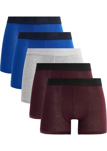 Erkek 5'li Pamuklu Likralı Esnek Kumaş Boxer