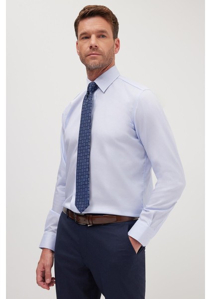 Regular Fit Mavi Non-Iron %100 Pamuk Doğa Dostu Ekoteks Belgeli Ütü Gerektirmez Gömlek