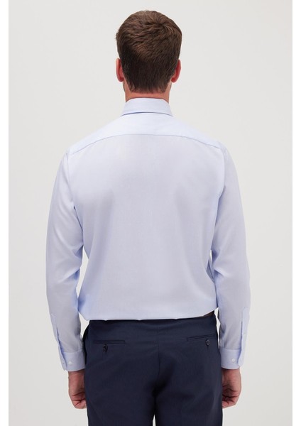 Regular Fit Mavi Non-Iron %100 Pamuk Doğa Dostu Ekoteks Belgeli Ütü Gerektirmez Gömlek