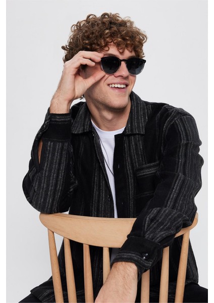 Erkek Relax Fit Rahat Kesim Oduncu Çizgili Tek Cepli Kışlık Gömlek