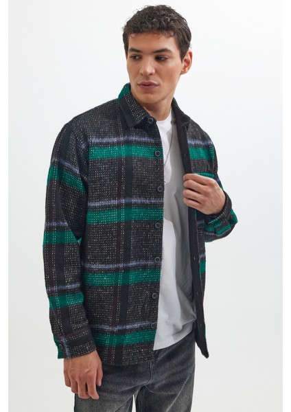 Erkek Relax Fit Rahat Kesim Tek Cepli Kareli Kışlık Oduncu Gömlek