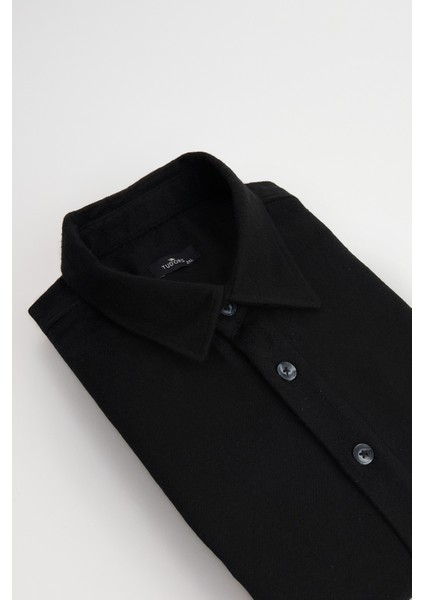 Erkek Big Size Büyük Beden Oduncu Tek Cepli Kareli Siyah Kışlık Gömlek