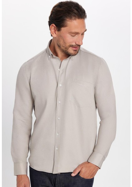 Erkek Regular Fit Klasik Kesim Düz Yaka Düğmeli Cepli Taş Gömlek