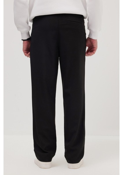 Erkek Regular Fit Klasik Kesim Normal Bel Geniş Paça Siyah Pantolon