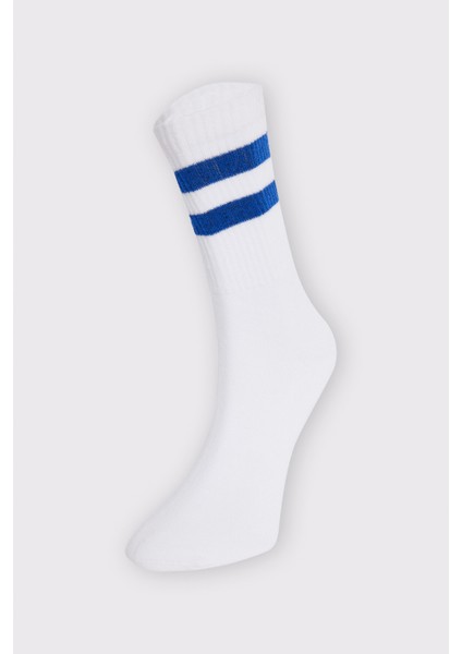 Unisex Çizgili Kolej Beyaz Tenis Çorabı