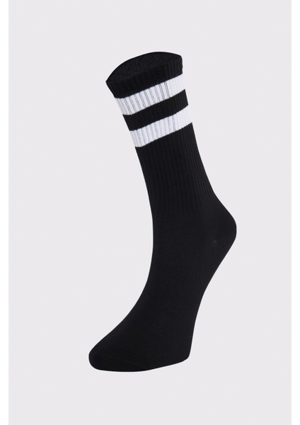 Unisex Çizgili Siyah Kolej Tenis Çorabı