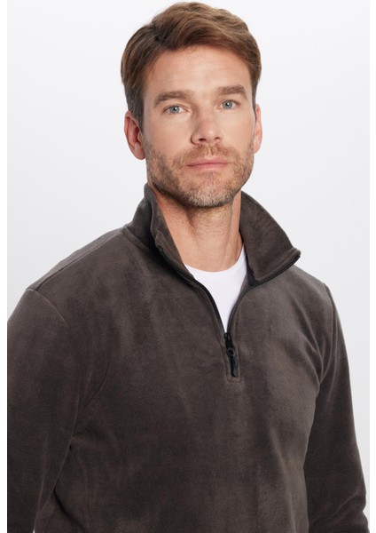 Unisex Standart Fit Anti-pilling Tüylenme Yapmayan Soğuk Geçirmez Füme Dik Bato Yaka Polar Sweatshir