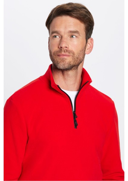Unisex Standart Fit Anti-pilling Tüylenme Yapmayan Soğuk Geçirmez Kırmızı Dik Yaka Polar Sweatshirt