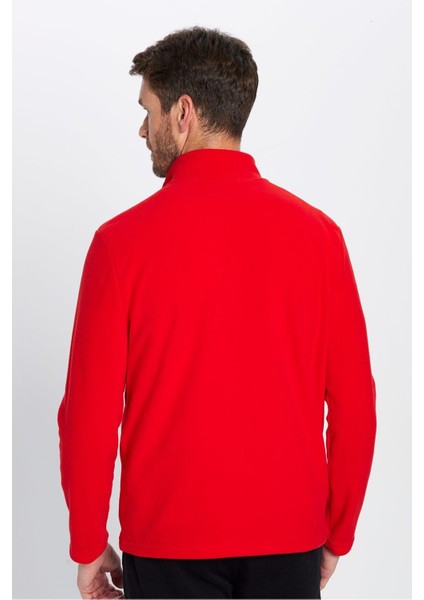 Unisex Standart Fit Anti-pilling Tüylenme Yapmayan Soğuk Geçirmez Kırmızı Dik Yaka Polar Sweatshirt