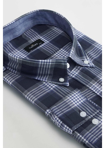 Büyük Beden Ekoseli Biyeli Yaka Düğmeli Erkek Gömlek