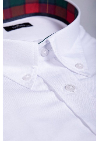 Erkek Büyük Beden Rahat Kesim Pamuklu Kolay Ütülenebilir Düğmeli Yaka Düz Beyaz Spor Gömlek