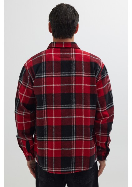 Erkek Relax Fit Rahat Kesim Oduncu Çift Cep Düğmeli Kareli Kışlık Gömlek