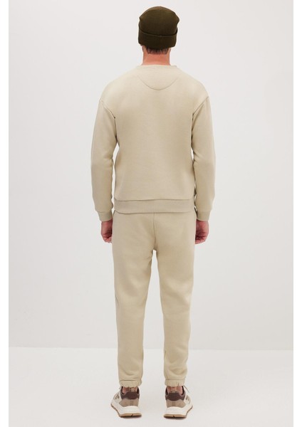 Erkek Relax Fit Pamuklu 3 İplik Yumuşak Dokulu İçi Polarlı Bisiklet Yaka Taş Eşofman Takımı