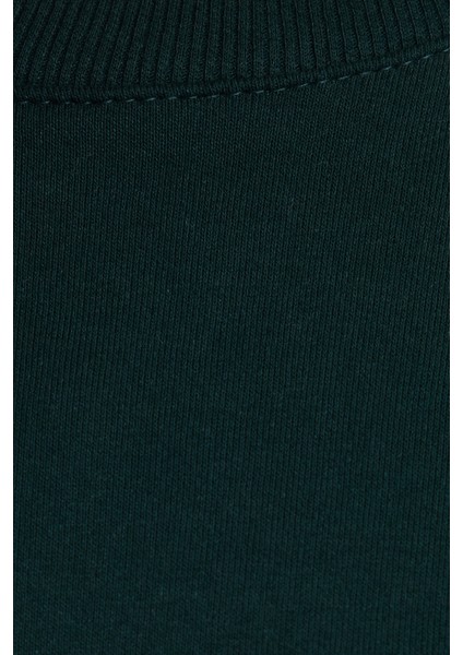 Kadın Oversize Geniş Kesim Pamuklu Bisiklet Yaka Yeşil Sweatshirt