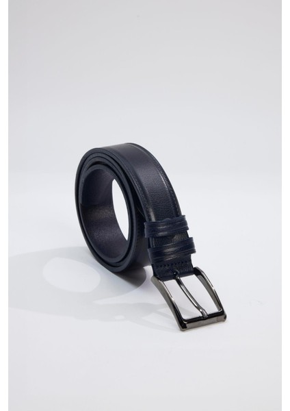 Erkek Deri 3,5 cm Klasik Lacivert Kemer