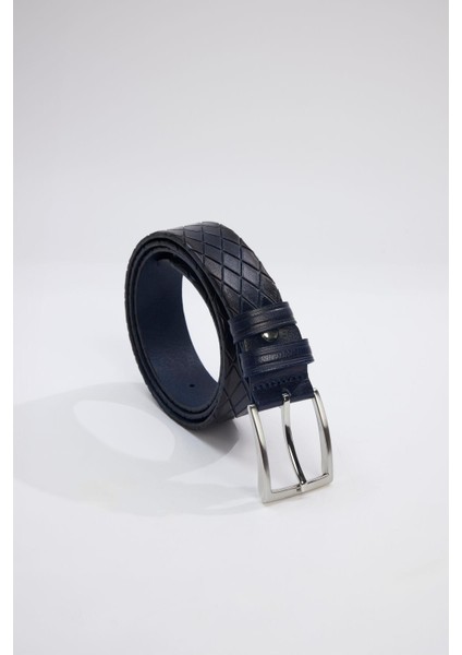 Erkek %100 Hakiki Deri 3,5 cm Desenli Klasik Siyah Kemer