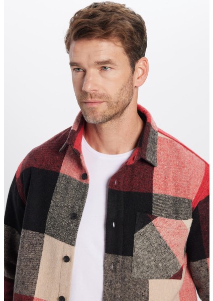 Erkek Relax Fit Rahat Kesim Tek Cepli Kareli Kışlık Oduncu Gömlek