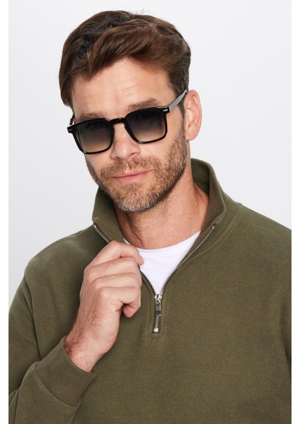 Unisex Relax Fit Rahat Kesim Fitilli Pamuklu Yarım Fermuarlı Haki Dik Yaka Sweatshirt