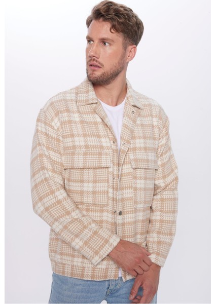 Erkek Relax Fit Rahat Kesim Çıtçıtlı Çift Cepli Kareli Kışlık Apaş Yaka Mont Gömlek