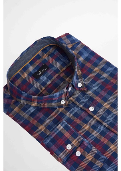 Büyük Beden Ekoseli Biyeli Yaka Düğmeli Erkek Gömlek