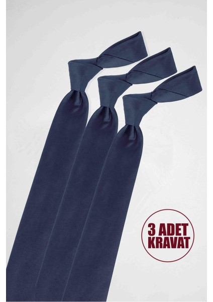3'lü Paket Düz İnce Lacivert Erkek Kravat
