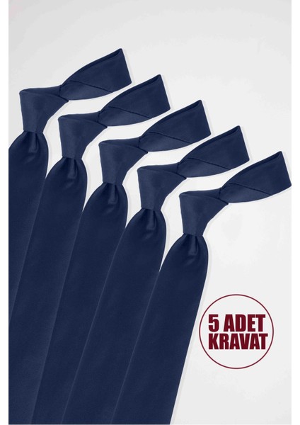 5'li Paket Düz İnce Lacivert Erkek Kravat