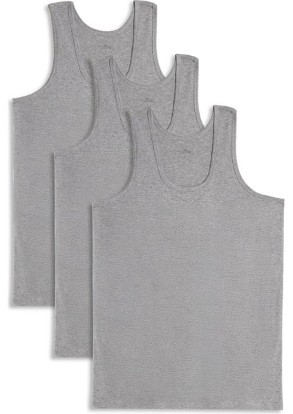 3 Adet Compact Penye Gri Erkek Atlet Pamuklu Standart Fit Normal Kesim 3'lü Paket