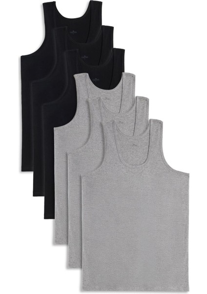 6 Adet Compact Penye Siyah-Gri Erkek Atlet Pamuklu Standart Fit Normal Kesim 6'lı Paket