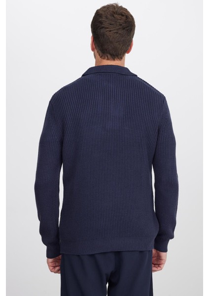 Erkek Slim Fit Dar Kesim Polo Yaka Lacivert Kazak