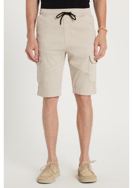 Erkek Relax Fit Rahat Kesim %100 Pamuk Kargo Cep Taş Renk Kapri Şort