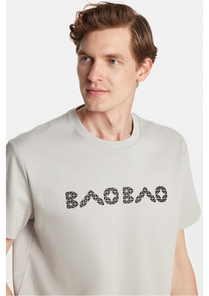 Relax Fit Rahat Kesim Pamuklu Ön ve Arka Baskı Detaylı Bisiklet Yaka Taş Erkek Tişört