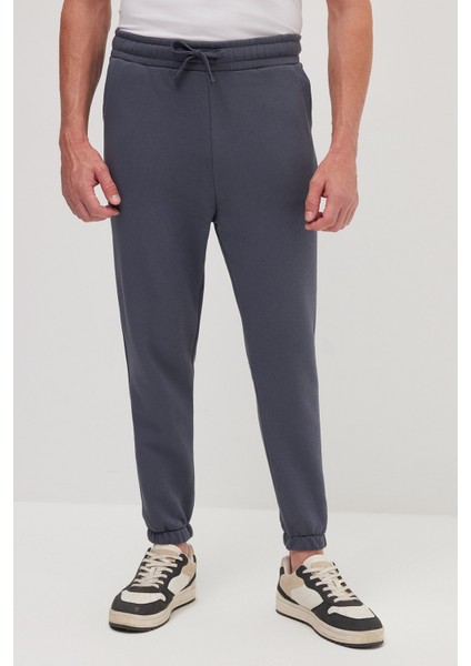 Unisex Relax Fit Rahat Kesim Şardonlu 3 Cepli Lastikli Jogger Paça Gri Eşofman Altı