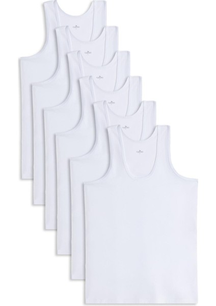 6 Adet Compact Penye Beyaz Erkek Atlet %100 Pamuk Standart Fit Normal Kesim 6'lı Paket