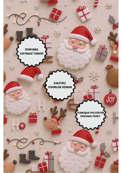 Yılbaşı Halısı Dijital Baskılı Bej Kırmızı Yeni Yıl Halısı Noel Baba Figürlü Halı Yılbaşı Hediyesi indirimleri