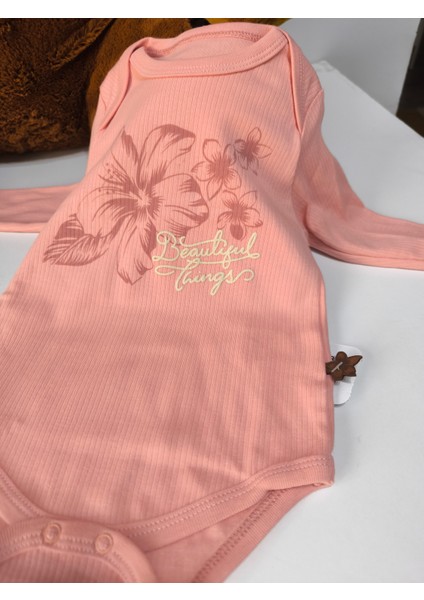 Erkek-Kız Bebek Omuz Genişletmeli Çıtçıtlı Body Pijama Bere Takımı, %100 Pamuk , 3-6-9 Ay