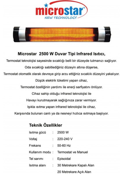 2500W Duvar Tipi Infrared Isıtıcı Soba Duvar Ufo