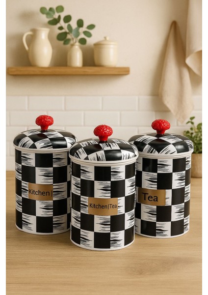 Dama Desenli 3'lü Set Plastik Saklama Kavanozu Kahve Çay Şeker fiyatları