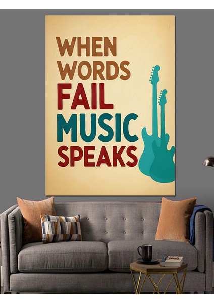 Sözler Müzik Enstrüman Konuşur Dekoratif Kanvas - Mdf Ahşap Tablo